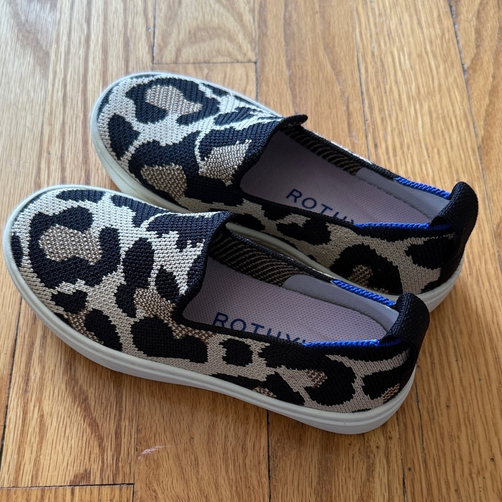 Rothy's Kids 11 Black and Cream Leopard Sneakers like new condition